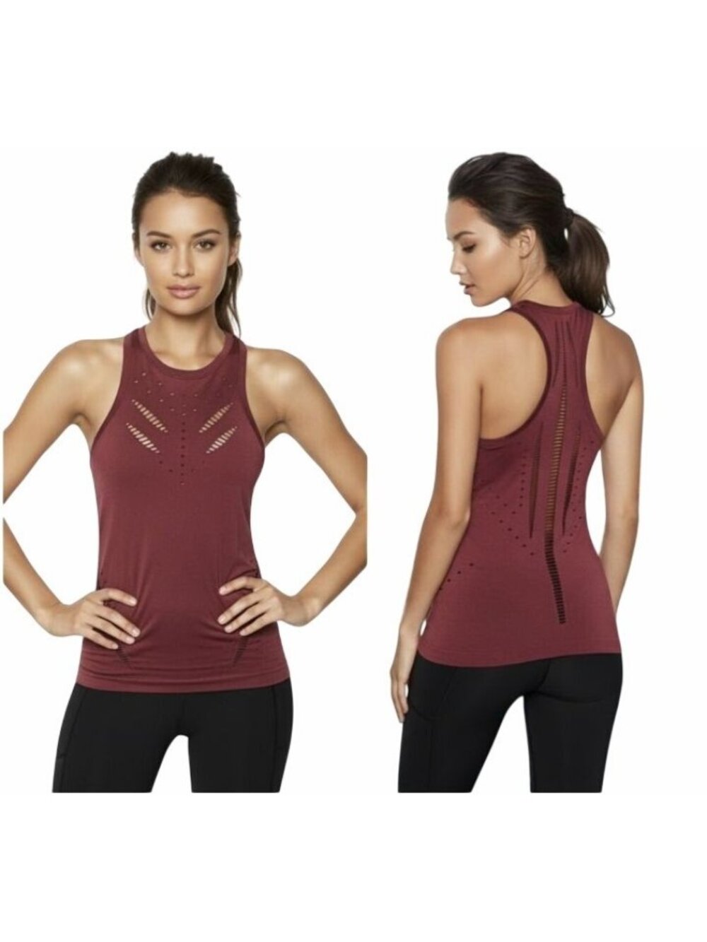 Victoria's Secret Sport Sz XS Burgundy Seamless Laser Cut Out Racerback Tank Top